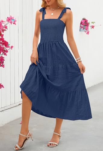 MEROKEETY Women's Summer Boho Maxi Dress Beach Vacation Casual Smocked A Line Sundress with Pockets4