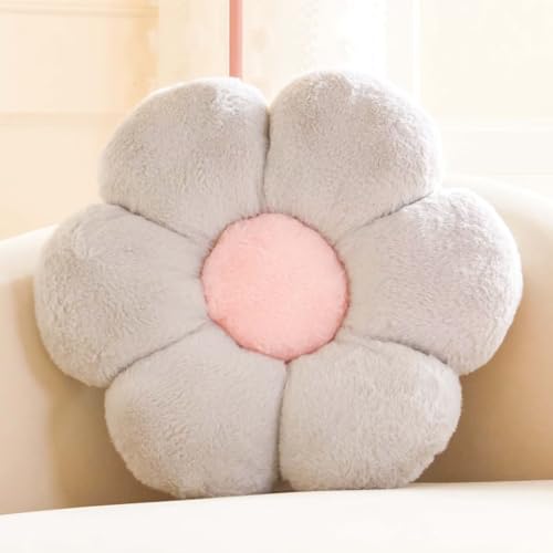 Image of AVS Sunflower Shaped 6 Petals Cute Preppy Decorative Throw Pillow|Floor Cushion with Fibre Filling for Aesthetic Decoration (Grey, 50CM)