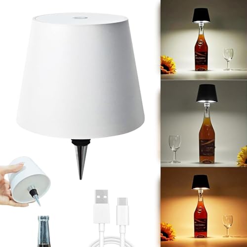 Geojec Wireless Bottle Lamp,Portable LED Wireless Bottles Lamp with 3 Modes Light Imming,Rechargeable Light Head,Touch Table Lamp for Bedroom,Decoration Lamps Student Birthday Gifts (White)