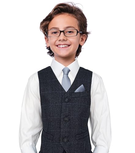 Image of Boy's Solid Tie with Pocket Square Set, Regular Necktie for Children and Kids, Self-Tied