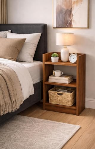 Image of Dime Store Wooden Book Case with 3-Tier Open Storage Shelves | Multipurpose Bookshelf for Living Room, Bedroom, Office, Study Room, Display Rack & Home Organizer