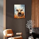 NymphFable Dazzlewall Highland Cow Wall Art Poster Farmhouse Cow Wall Art Print for Bathroom Living Room Decor 12x16 in Unframed - Image 3