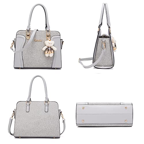 Image of Women's Fashion Handbag Tote Bag Shoulder Top Handle Satchel Purse Set 4pcs | Stylish Style,Chain Texture Design,Ample Space,Bear Doll Decoration,with a Crossbody Strap
