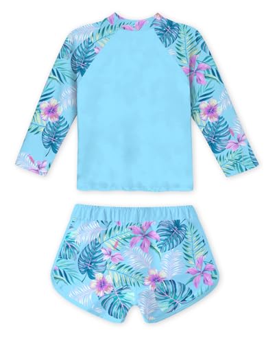 Image of Vogseek 4-10T Girls Rashguard 2 Pieces Long Sleeve Swimsuit Swimwear with Shorts