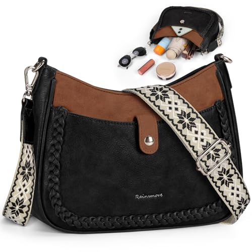 RAINSMORE Sac Bandoulière Femme Cuir PU, Sac a Main Bandouliere Femme avec Large Sangle Réglable...