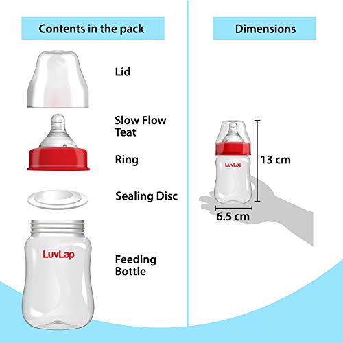 Image of LuvLap Anti-Colic Wide Neck Natura Flo Baby Plastic Feeding Bottle, 150Ml (Pack of 4), New Born /Infants /Toddler Upto 3 Years, BPA Free