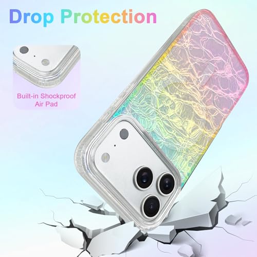 Image of AIGOMARA Cute Case for iPhone 17 Pro Max Case for Women Girls [ Compatible with Magsafe ] Glitter Girly Aesthetic Rainbow Magnetic Protective Phone Cover, Fluorescent Iridescent Craquelure Pattern