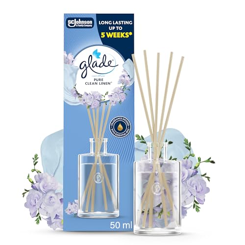 Glade Reed Diffuser Home Fragrance Infused with Essential Oils Room Air Freshener With Up to 5 Weeks of Continuous Fragrance Clean Linen 50ml