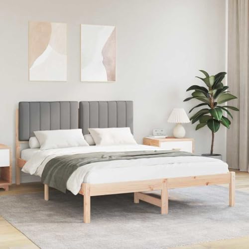 Kaloriko Estructura de cama con cabecero tapizado, color gris claro, 135 x 190 cm, madera maciza de pino, funda extraíble para dormitorio