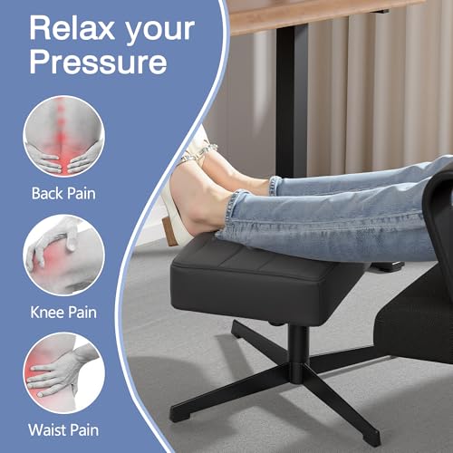 Image of VECELO Under Desk Footrest, PU Ergonomic Foot Rest with Comfort Padding, Height Adjustable for Relieving Leg Pain, Stiffness, and etc, Black