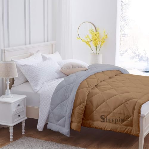 Image of 600 GSM Heavy Winter Single Bed Comforter | Microfiber, Breathable, Reversible,Soft, Lightweight & Machine Washable Comforter for Single Bed 60x90 Inch - BeigeSilver