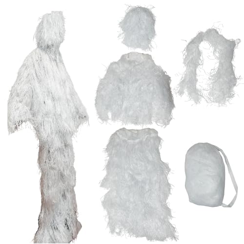Snow Ghillie Suit Snow Camo for Men, White Camo Suit Snow Camouflage Outfit for Halloween Costume, Elk Hunting