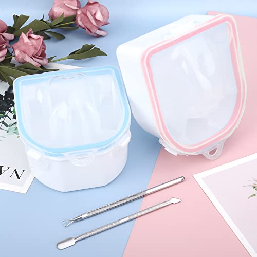 Nail Soaking Bowl, 2Pcs Soak Off Gel Polish Dip Powder Remover Manicure Bowl With Triangle Cuticle Peeler And Stainless Steel Cuticle Pusher Nail Art Tool (Blue, Pink) #TOP7