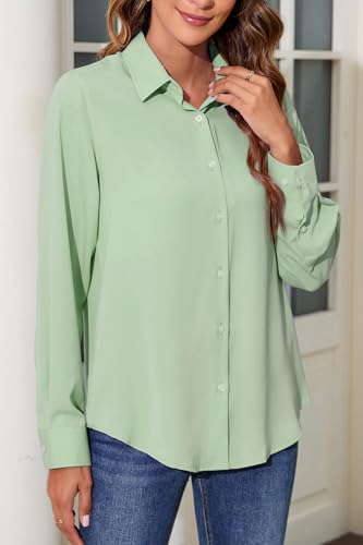 Dress Shirts for Women Long Sleeve Button Down Shirt Wrinkle Free Regular Fit Formal Work CollaGrey Blouses Tops2