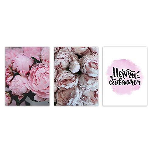 Peinture Toile Rose Pivoine Haute Définition, Art Mural Style Scandinave