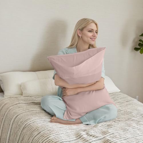 Image of TELUS Pink Pillow Cases Standard Size 2 Pack, Bamboo Rayon Cooling Pillowcases with Envelope Closure, Cool Breathable Pillow Cover for Hot Sleepers & Night Sweats, 20x26 inch