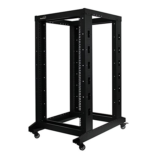 NavePoint 22U Professional 4-Post IT Open Frame Server Network Relay Rack 800mm Casters Black