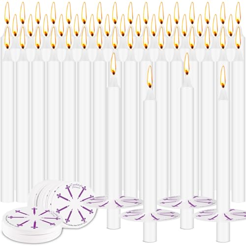 100 Pack 5 Inch White Taper Candles with Drip Protectors Unscented Bulk Christmas Advent Church Candles for Spell Ritual Prayer Altar Decor Wicca Shabbat Meditation Vigil Candle Holders