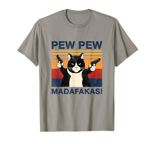 Pew Pew Madafakas chat fou Vintage cadeau de chat drôle T-Shirt
