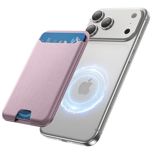 Image of TWZKG for MagSafe Wallet, 3 Cards Holder, Slim Magnetic Phone Wallet for iPhone 17 /16 /15 /14 /13 /12 Pro Max Plus Air Series,RFID Blocking Vegan Leather,Pink