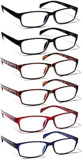 JOSCHOO Computer Reading Glasses for Women and Men 6 Pack Blue Light Blocking Spring Hinge Readers (Mix Color, 1.50)Medium