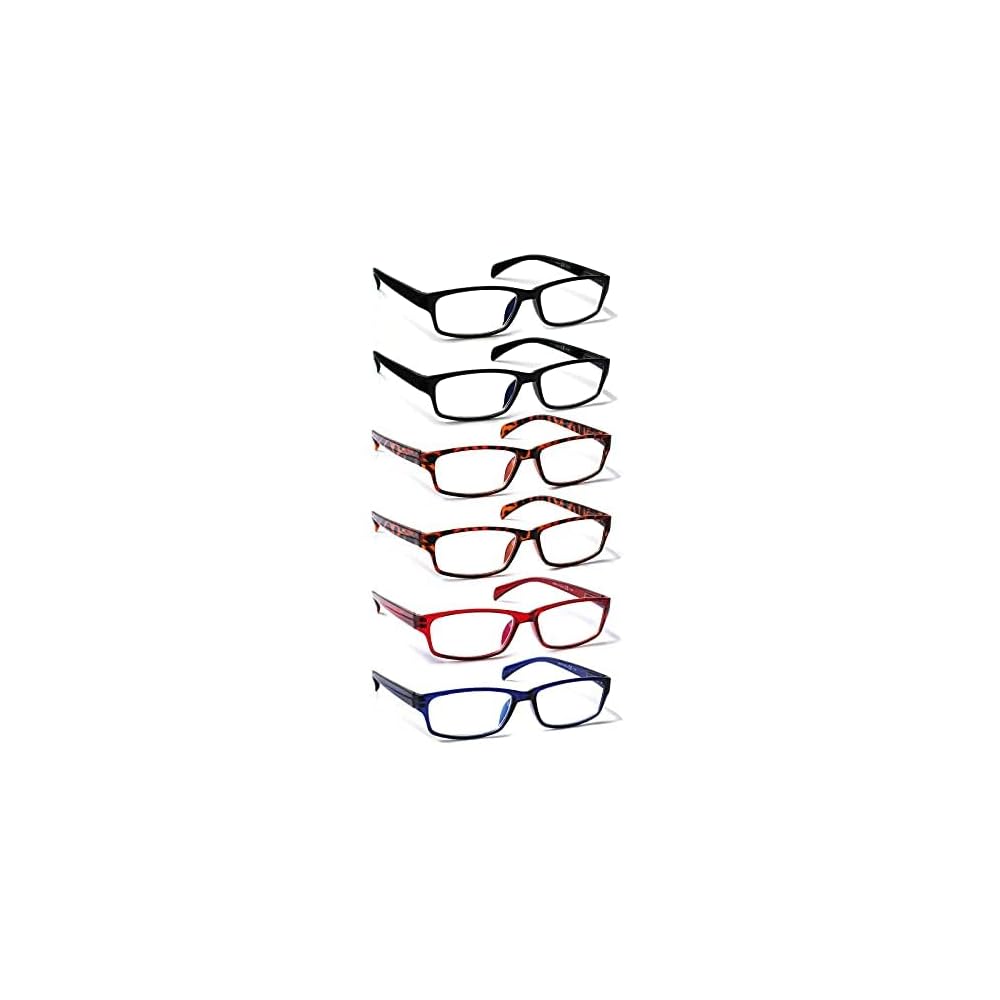 JOSCHOO Computer Reading Glasses for Women and Men 6 Pack Blue Light Blocking Spring Hinge Readers (Mix Color, 1.50)Medium
