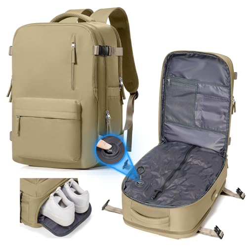 suradar Zaino Ryanair Sottovuoto da Viaggio con Pompa Integrata Wizzair Eurowings Vueling Zaino con Sottovuoto Incorporato 40x30x20 Aereo Bagaglio a Mano 40x30x20 Vacuum Backpack Kaki