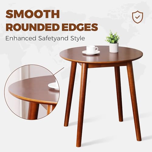 28.3\" Small Round Dining Table for 2, Wooden Space-Saving Kitchen Dinner Table Rustic Wood Dining Table Mid Century Modern Kitchen Table (Brown) - Thumbnail 5