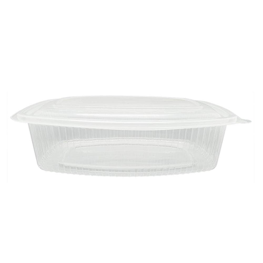 200 uds - Envase/recipiente para comida con tapa bisagra oval - Capacidad 1500 ml - Polipropileno (PP) transparente - Contenedores desechables con tapa, apto para microondas
