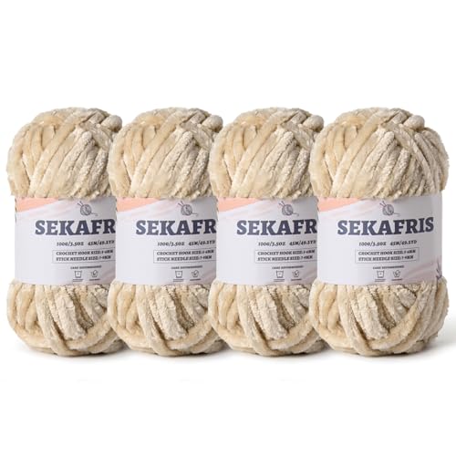 Image of Chenille Velvet Soft Yarn Beige 4 Pack