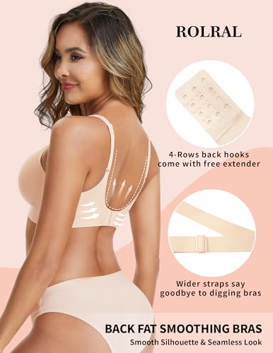 Image of Womens Deep V Wireless Bra No Underwire Seamless Comfort Support Tshirt Push Up Bralette for Everyday /Sleep