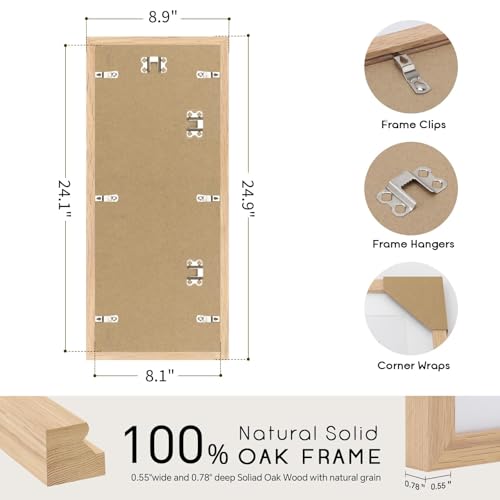 8x24 Oak Wood Picture Frame - 8x24 Photo Frame with Mat Display 5Pcs 4x6 Photos, 4x6 Picture Frame Wood, Natural Solid Wooden Picture Frames for Wall Art Photo and Prints(1 Pack, Beige)