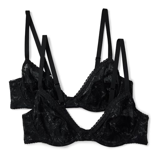 Amazon Essentials Women's Stretch Lace Plunge Bra, Black, 36DD