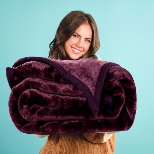Image of ABRAZO Reversible Mink Blanket for Winter & AC | Double Bed 220x240 cm Soft & Warm Blanket /Dohar /Quilt /Comforter | All Season Use | (Wine)