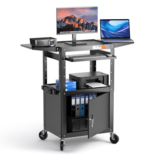 POCHAR Steel AV Cart with Locking Cabinet and Wheels