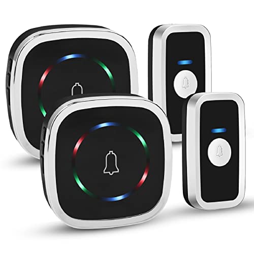Funkklingel Türklingel Wasserdicht Haustür Klingel: Funk Türklingel Set Aussen Wasserdicht mit 2 Empfängern & 2 Sender - 300m Reichweite, 58 Klingeltöne, 4-stufige Lautstärke, 9 einstellbare Lichtmodi Cover
