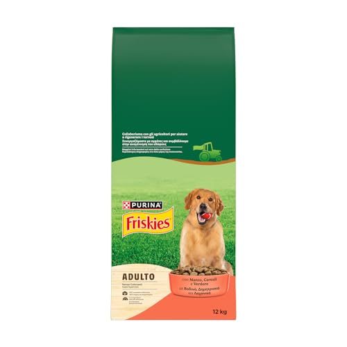 FRISKIES Crocchette Cane Adulto con Manzo, Cereali e Verdure - Cibo per Cani Secco Bilanciato, Confezione da 12 kg