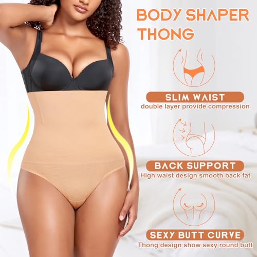 Image of Werena Tummy Control Thong Shapewear for Women High Waist Shaping Underwear Seamless Thongs Panties