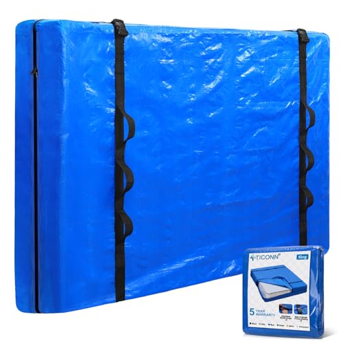 TICONN Mattress Bags for Moving, Heavy Duty King Mattress Cover Storage Bag with Full-Around Handle and Adjustable Buckles (Blue, King) Blue King