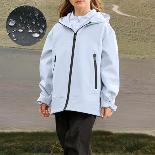 Girls Rain Jacket Long Sleeve Waterproof Zip Up Hooded Rain Coats Fall Fashion Windproof Windbreakers with Pockets Size 10-122