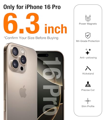 Image of TORRAS Q3 Spin for iPhone 16 Pro Case, 360 Magnetic Stand, Clear | Compatible with MagSafe, Built-in Kickstand, Camera Control, 4X Military-Grade Shockproof Translucent Phone Case for 16 Pro