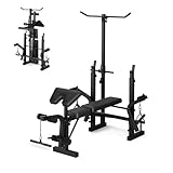 4-in-1 Multifunktions-Hantelbank für Zuhause – Faltbare Kraftstation mit Squat Rack, Beinpresse, Butterfly & Curlpult, Verstellbare Trainingsbank bis 900 lbs – Home Gym Schwarz
