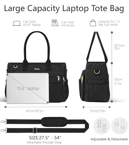 Teacher Bags for Women, 15.6 inch Laptop Work Tote Nurse Bible Bag Quilted Shoulder Handbag for Work, Daily, School, Travel3