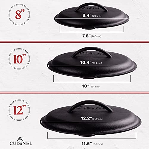 Image of Cast Iron Skillet + Cast Iron Lid Set - 8 inch+10 inch+12 inch Dual Handle Frying Pans + Pan Scraper + Silicone Handle Holder Covers - Pre-Seasoned Indoor /Outdoor, Grill, Stovetop, Induction, Oven Safe Cookware