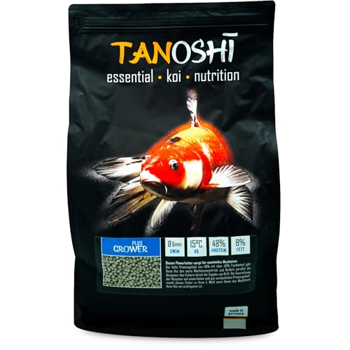Tanoshi Koifutter - Grower Plus 5 kg 6mm | Schwimmendes Allein-Koifutter für maximales Koi-Wachstum mit Lachsöl und Krill…