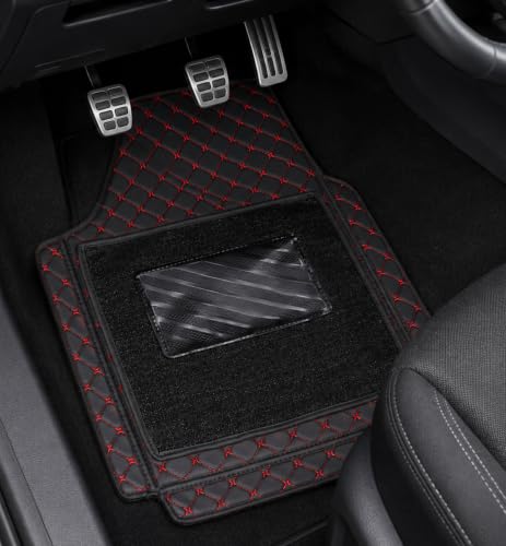 Image of CARNEST 7D Car Floor Mats Only Compatible with Accent All Model, Set of 3 Pcs, 100% Waterproof & Washable Luxury 7D Car Foot Mats, Blk /Red