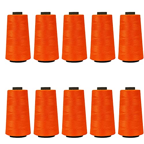 Image of Ace International Exports 3000M Overlock Polyester Sewing Thread Set Box Yarn Spools Cone Orange (Pack of 10 )