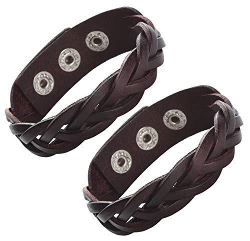 CCBFY Pulsera de piel auténtica trenzada deportiva ancha pulsera punk joyería para hombres y mujeres Marrón