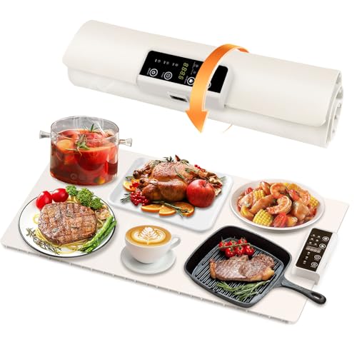 El Mejor Listado de Calentadores de comida . 45 Tapete caliente para comida,almohadilla térmica de silicona para alimentos con calentamiento rápido y uniforme,5 niveles de temperatura,enrollable calentador (beige, 60X37cm)