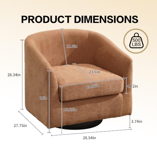 Image of VipDesk Swivel Accent Chair, Heavy Barrel Chair, Wood Frame, Terracotta | 360 Swivel, Heavy-Duty Barrel Chair, Durable Upholstered Armchair, Modern Comfy Chair, for Living Room Bedroom Office